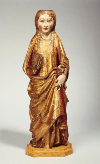 Figur einer hl. Maria Magdalena mit einem Ornament nach der arabischen Schrift. Paderborn, Diözesanmuseum